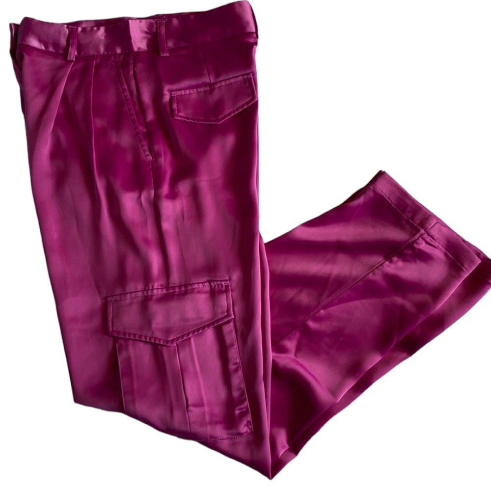 Dynamite Izabel Satin Cargo Pants Womens 0 Hot Pink Pleated Straight Disco 27x31